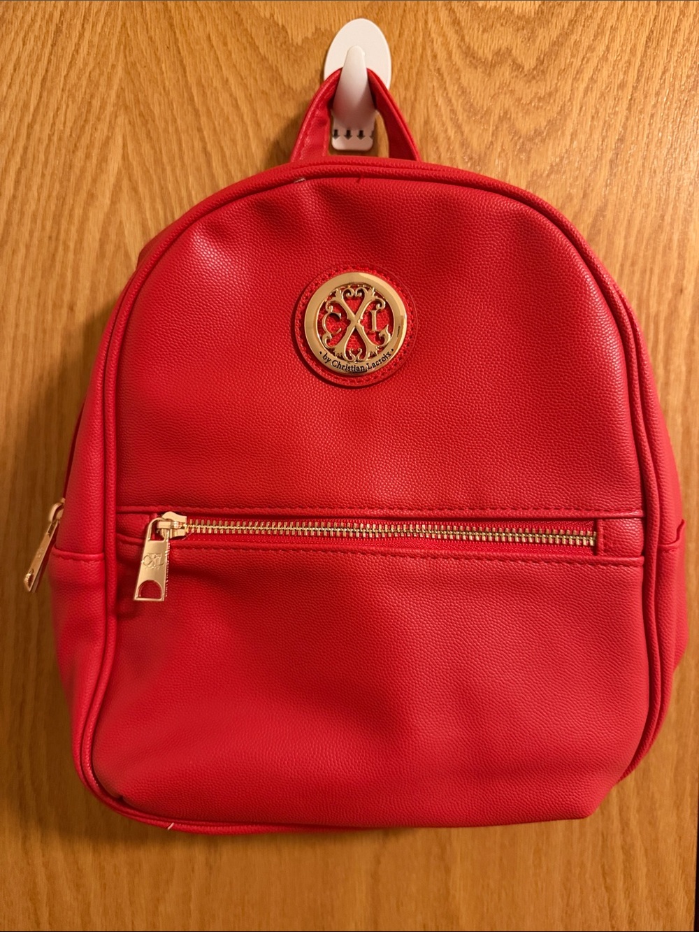 Christian Lacroix Red Mini Backpack with Gold Emblem